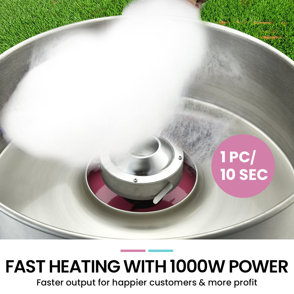 Cotton candy machine stainless bowl with spinning head and fluffy white sugar