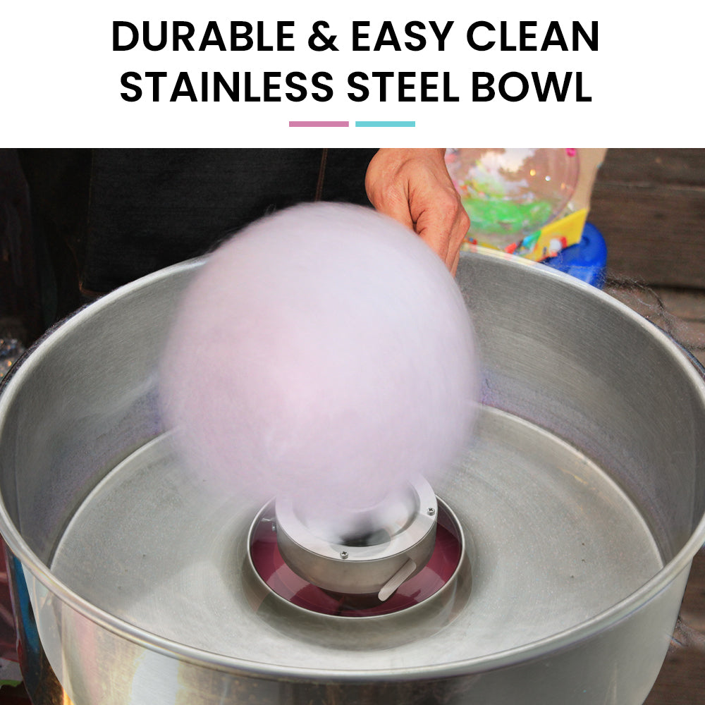 Cotton candy machine stainless bowl with spinning head and white sugar floss