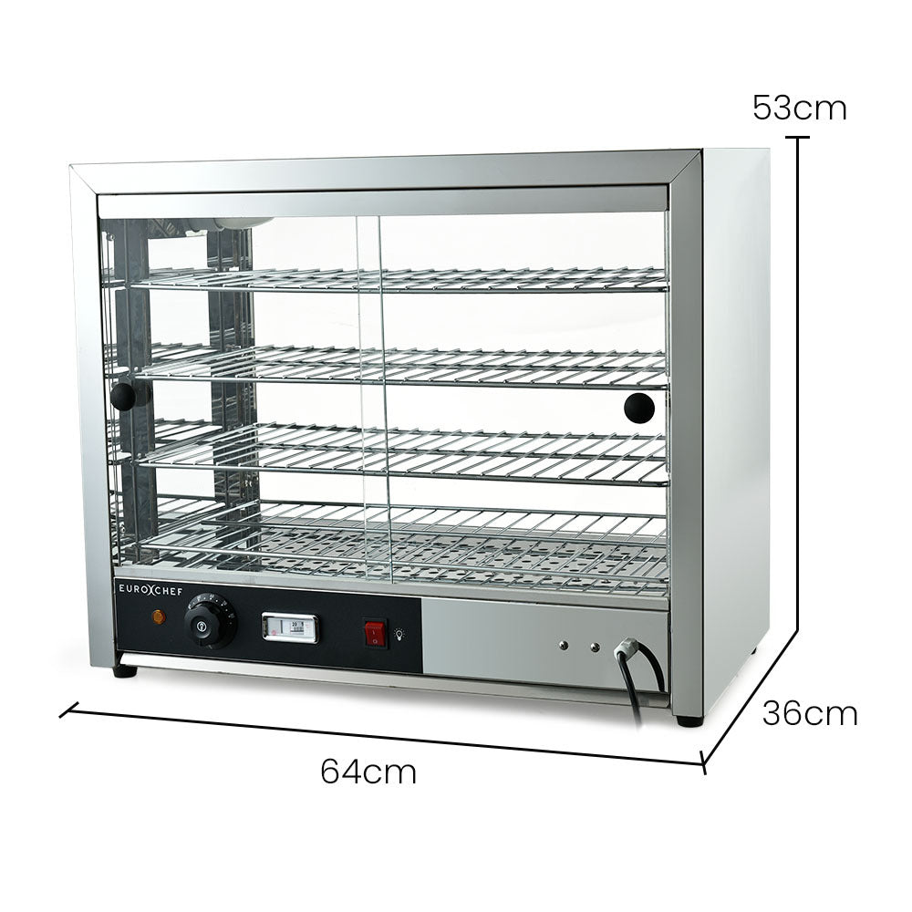 Electric 4-tier food warmer with front controls and glass-front warming compartment