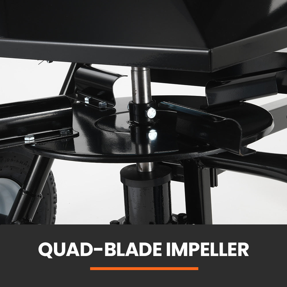 Quad-blade impeller under the hopper with central shaft and metal housing