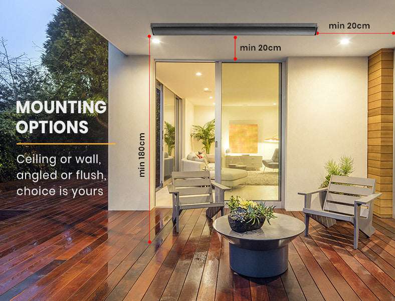 2 x BIO 2400W Outdoor Strip Heater, Radiant Electric Slimline Heat Bar Panel, 10A Plug