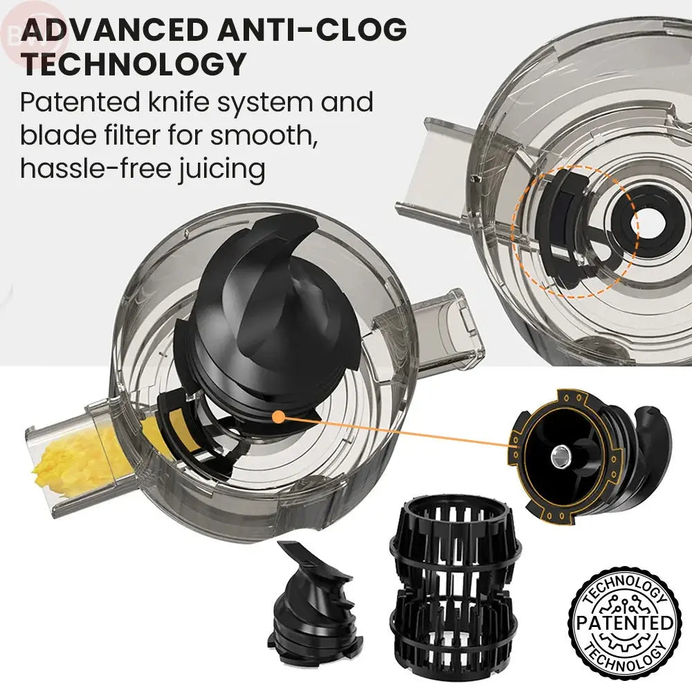 Cold press juicer cutting assembly with black filter and blade system