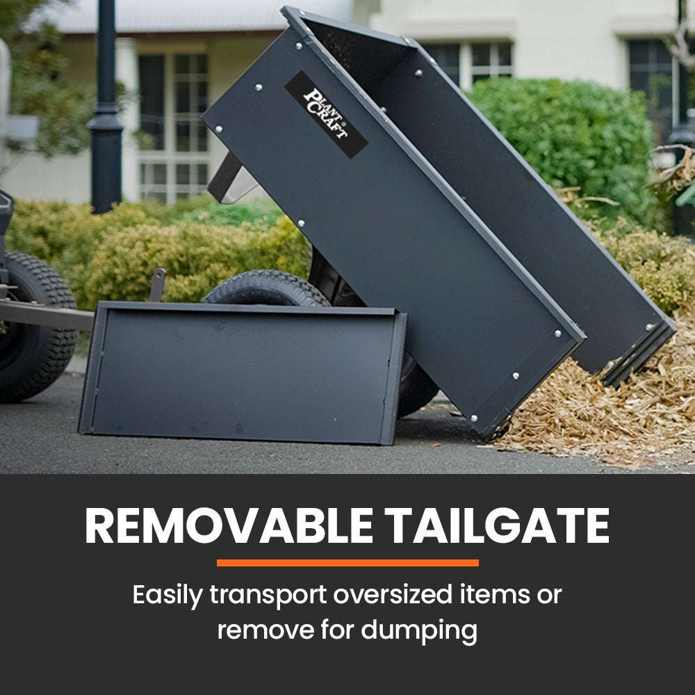 PLANTCRAFT 270kg Capacity Metal Dump Cart Garden Lawn Yard Farm Trolley, Tow