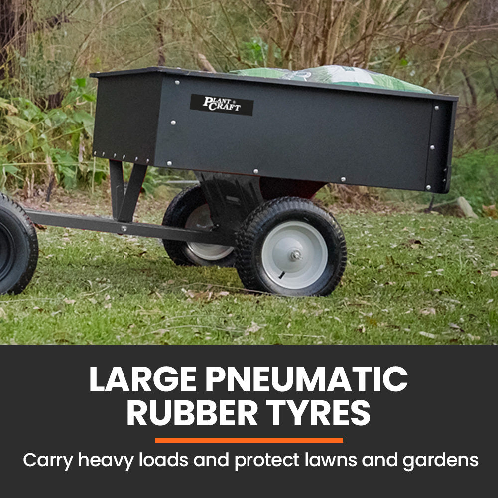 PLANTCRAFT 270kg Capacity Metal Dump Cart Garden Lawn Yard Farm Trolley, Tow