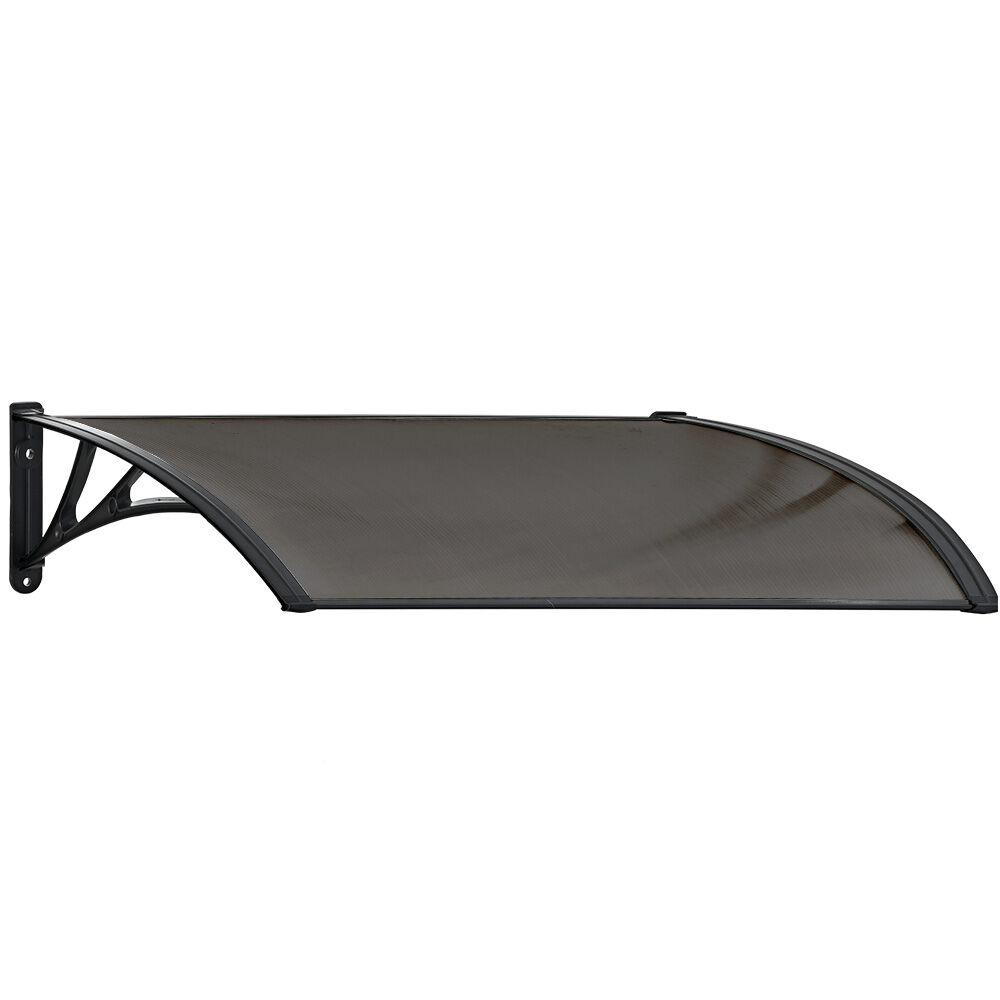 Black aluminium exterior awning with dark grey tinted polycarbonate canopy, wall mount