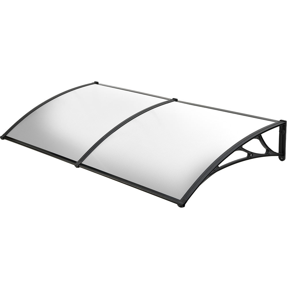 SHADE SHIELD 2x1m Aluminium Exterior Awning, Black DIY External UV Rain Protection Clear Polycarbonate Canopy Cover