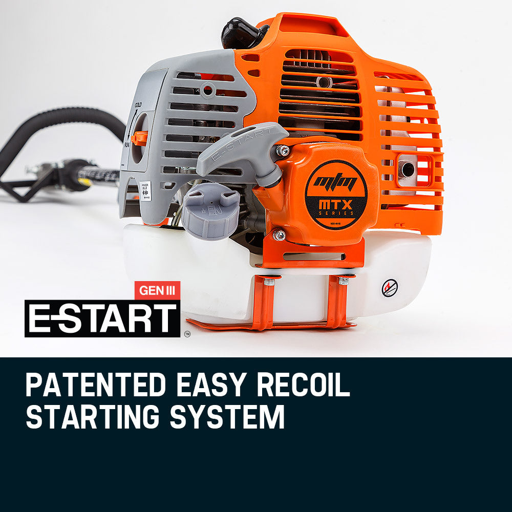 Orange and gray 62cc 2-stroke pole chainsaw engine with starter housing