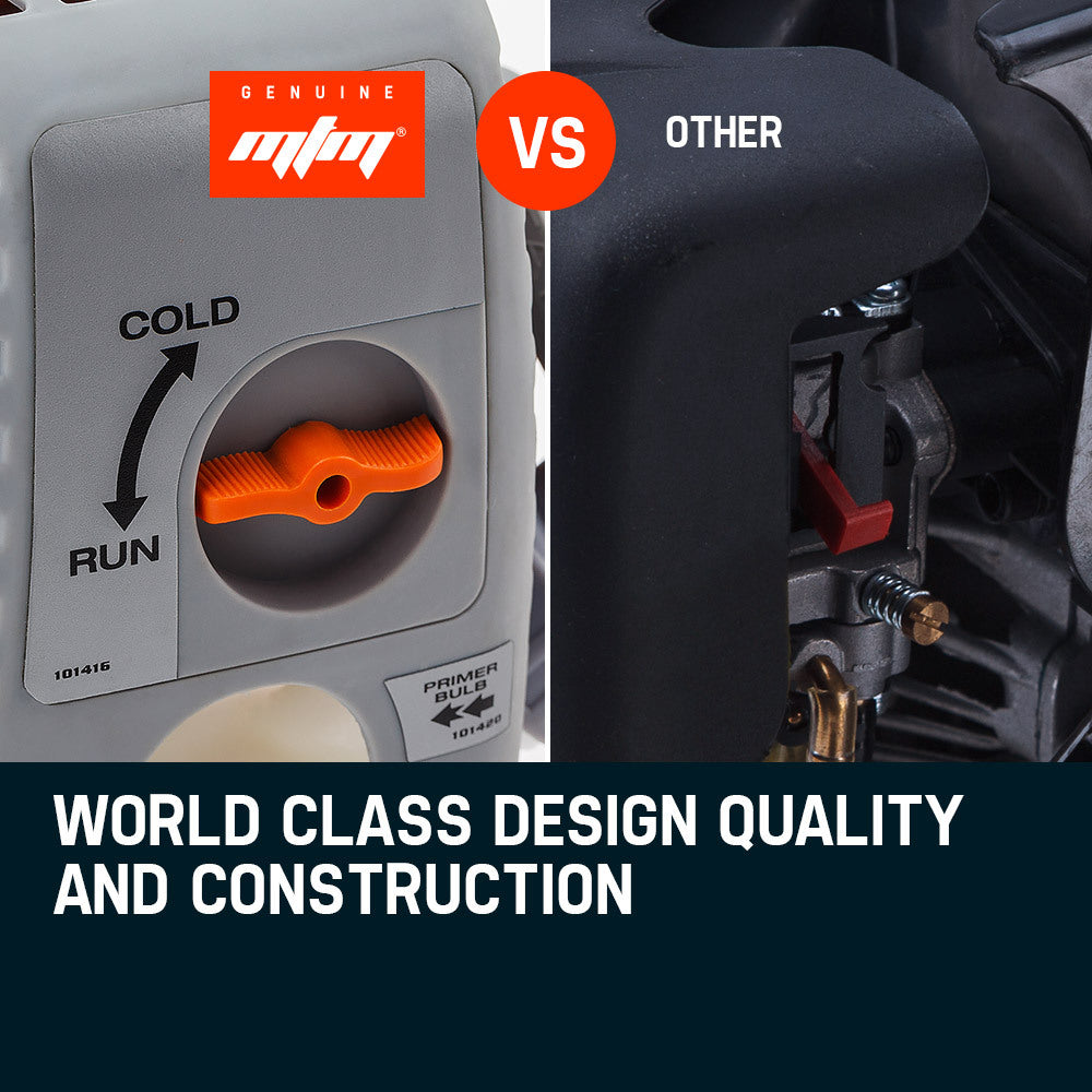 Carburetor-style control knob with cold run indicator on a chainsaw engine