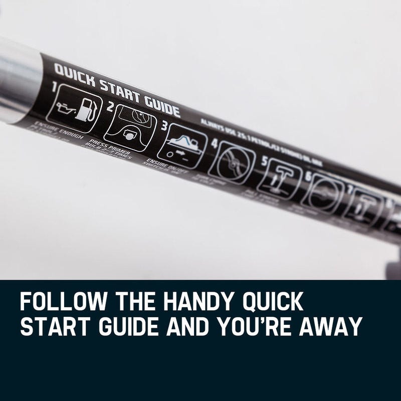 Quick start guide markings along the black pole extension shaft