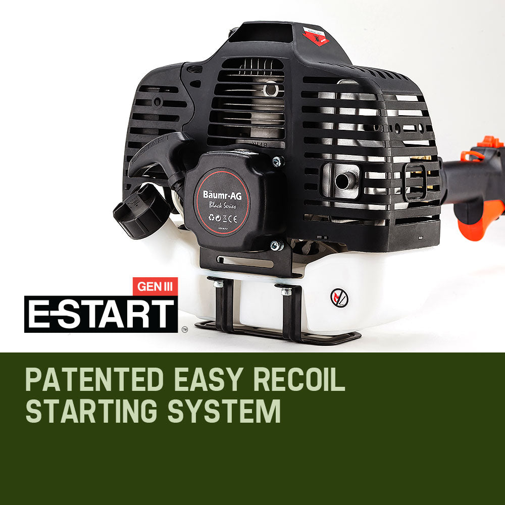 2-stroke pole chainsaw engine unit with air filter housing, black and orange