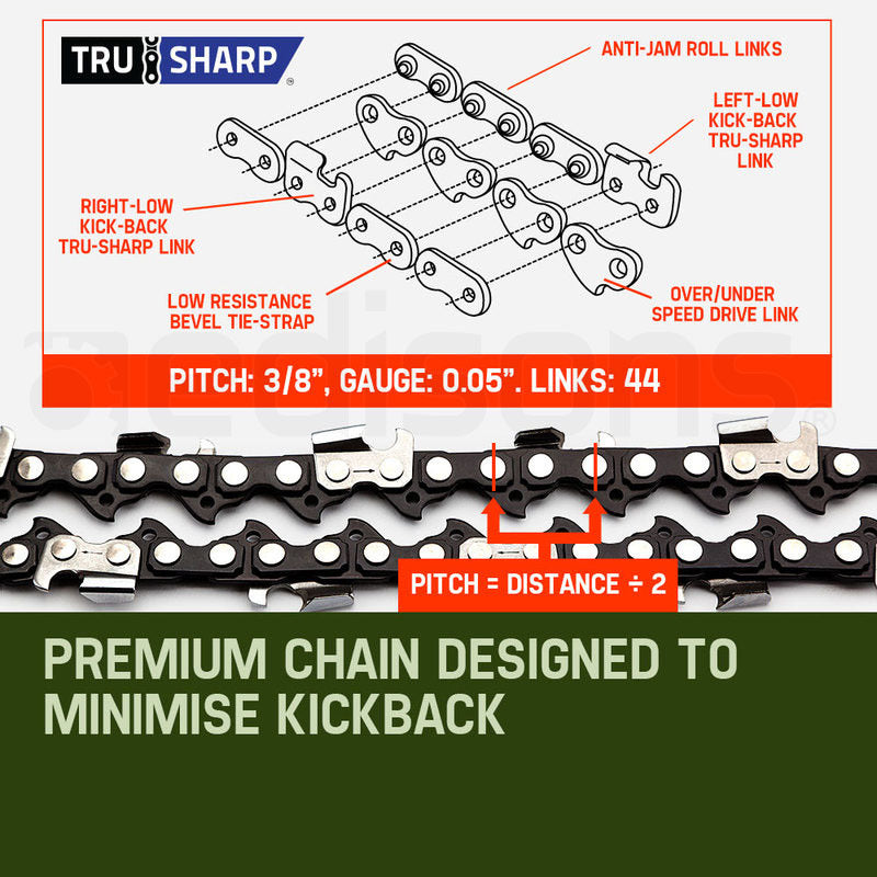Pole chainsaw cutting chain with drive links, silver links on black bar