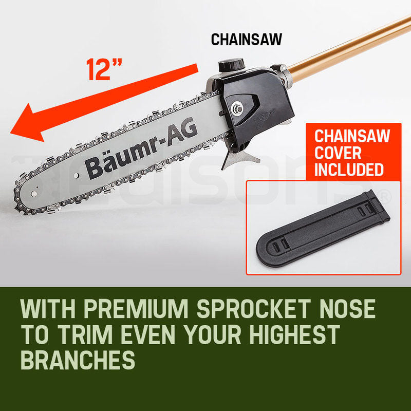 12-inch chainsaw bar and chain on pole chainsaw, with included bar cover