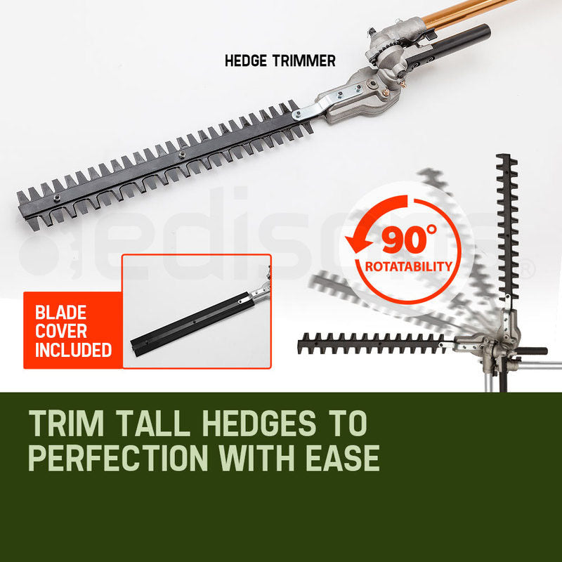 Pole hedge trimmer attachment with dual-action blades and included blade cover