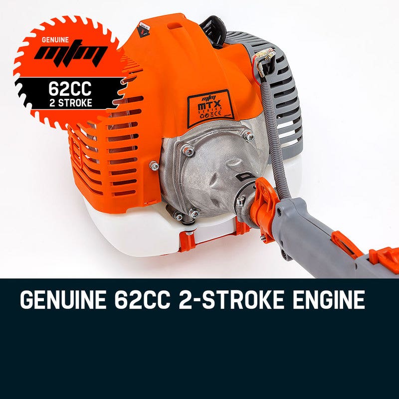 Gas chainsaw engine, orange housing with 62cc 2-stroke cylinder cover