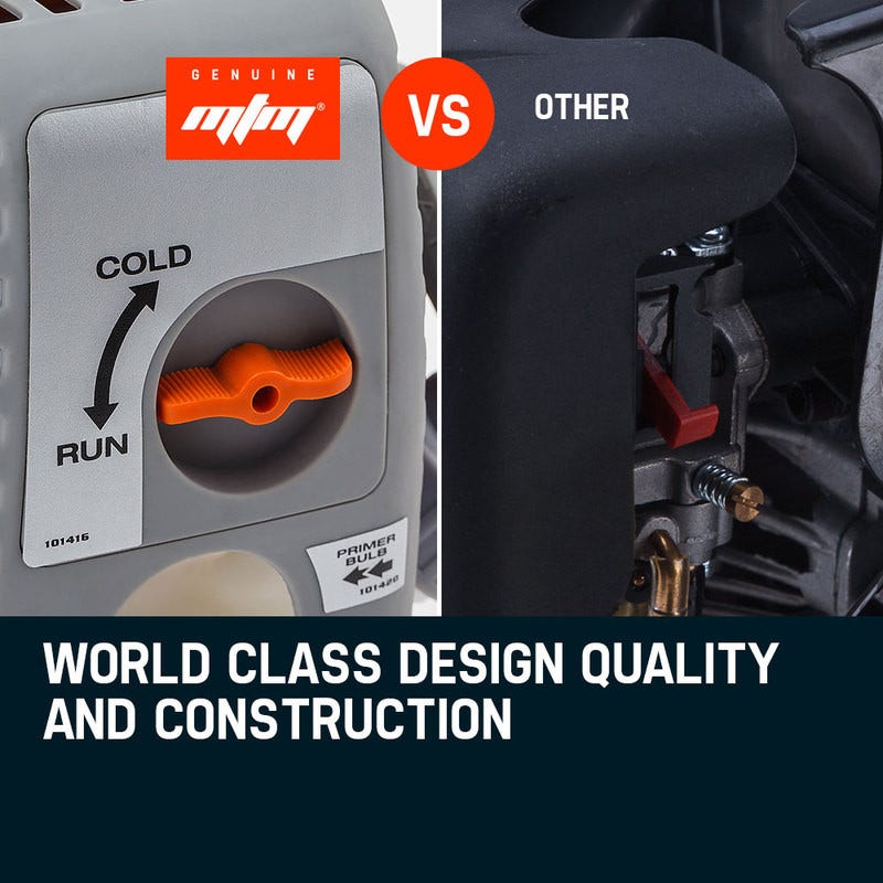 Two-stroke engine air intake cover area with orange primer bulb fitting