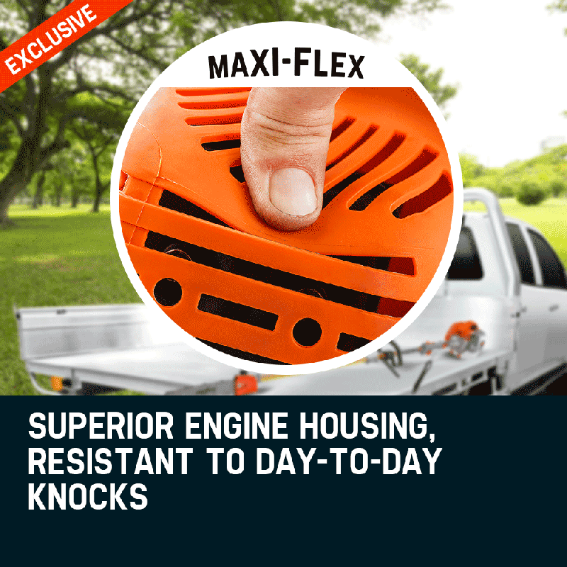 Engine housing vent grille with protective MAXI-FLEX orange cover