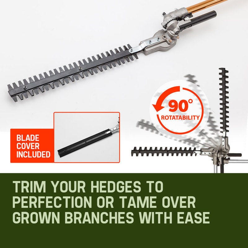 BAUMR-AG 65cc 7in1 Long Reach Garden Multi-tool, Pole Saw, Hedge & Line Trimmer, Brush Cutter, 12" Tree Trimming Pruning Chainsaw Bar, 2 Extension Shafts