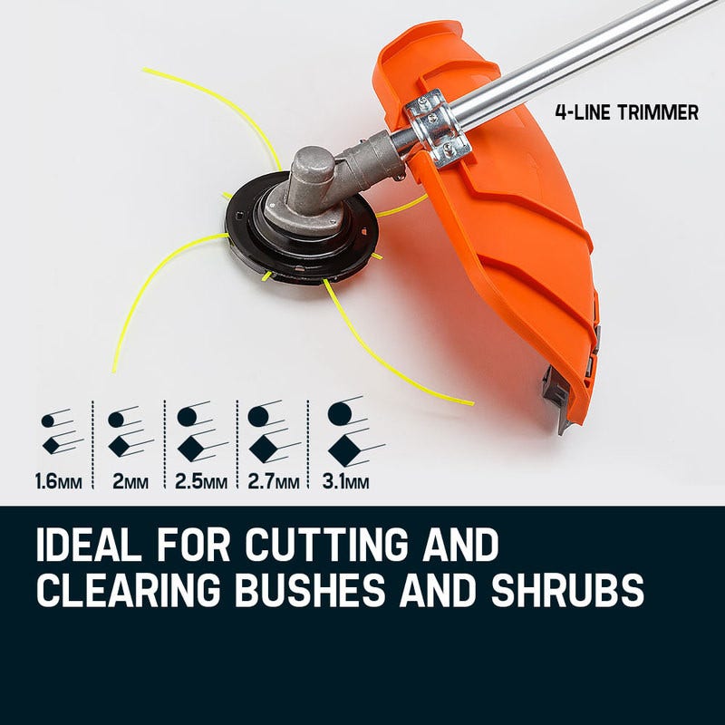 Orange 4-line trimmer head with bump feed spool and line thickness guide markings