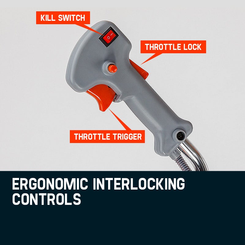 MTM 62cc 7in1 Brush Cutter Long Reach Garden Multi-Tool , Pole Trimmer, Hedge & Line Trimmer, 12" Tree Trimming Pruning, 2 Extension Shafts