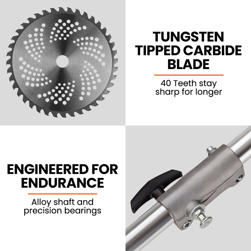 Carbide-tipped circular saw blade attachment with tungsten tips for brush cutting