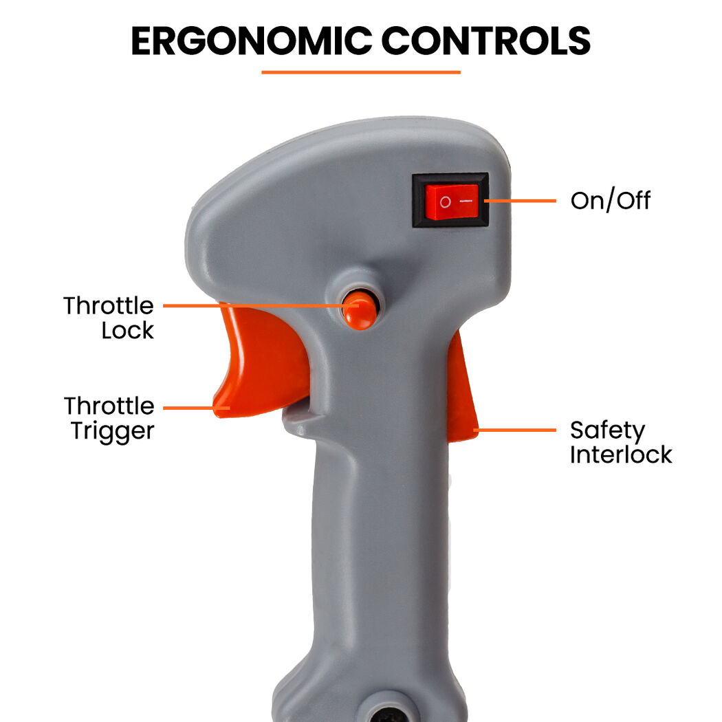 Brush cutter bullhorn handle with on/off switch and safety interlock