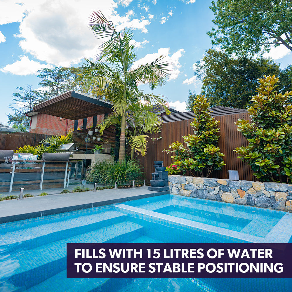 Charcoal four-bowl fountain with water pool basins and flowing water stream