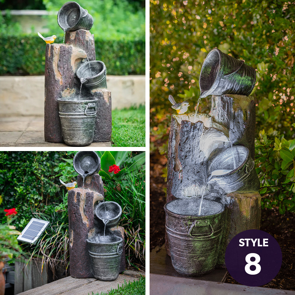 Charcoal fountain style 8 with multi-bucket tiers and flowing water streams