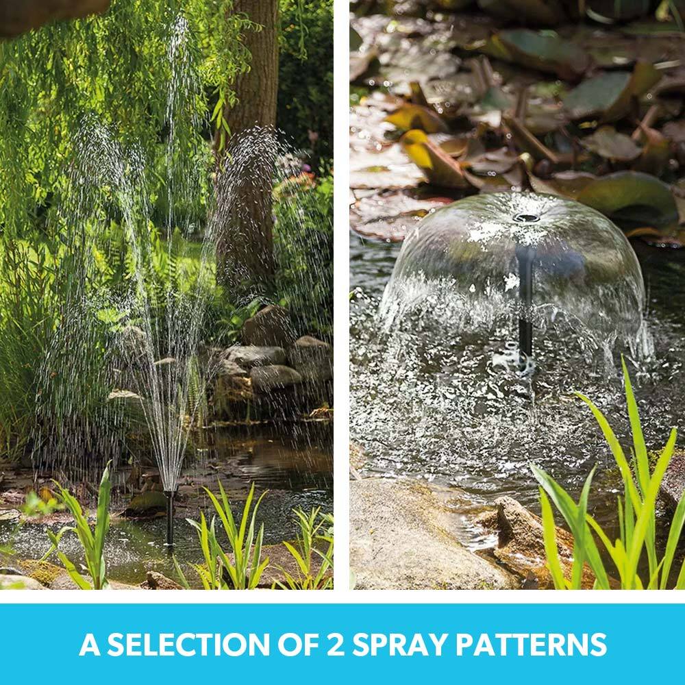 Two fountain spray patterns for pond water, with jets from nozzle streams