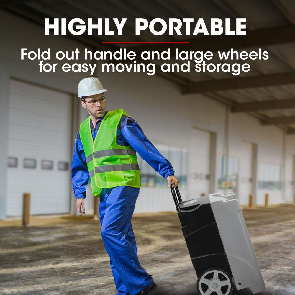 Baumr-AG portable air dehumidifier with fold-out handle and large wheels