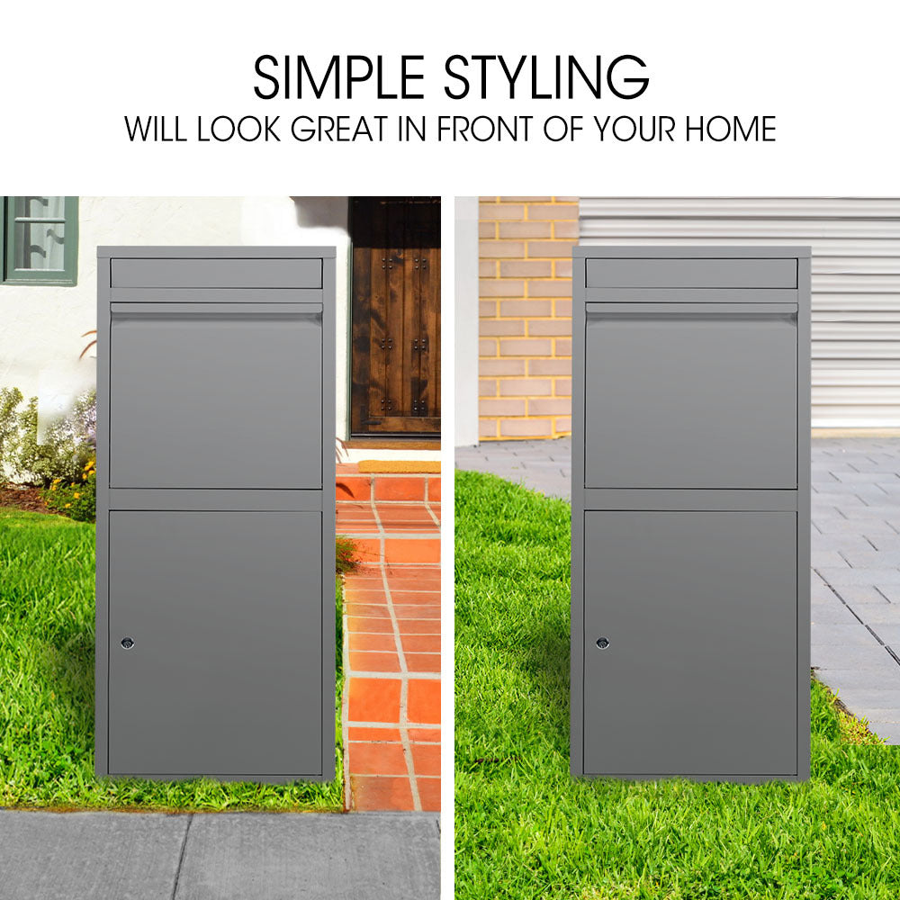 FORTIA Freestanding Parcel Post Box Letterbox, Letter Slot, Woodland Grey