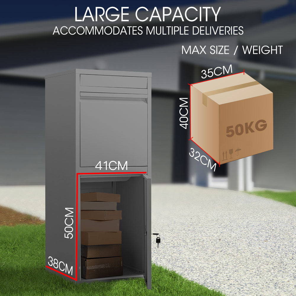 FORTIA Freestanding Parcel Post Box Letterbox, Letter Slot, Woodland Grey