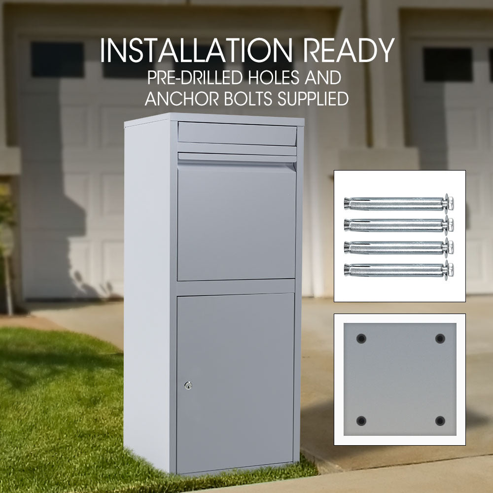 FORTIA Freestanding Parcel Post Box Letterbox, Letter Slot, Light Grey