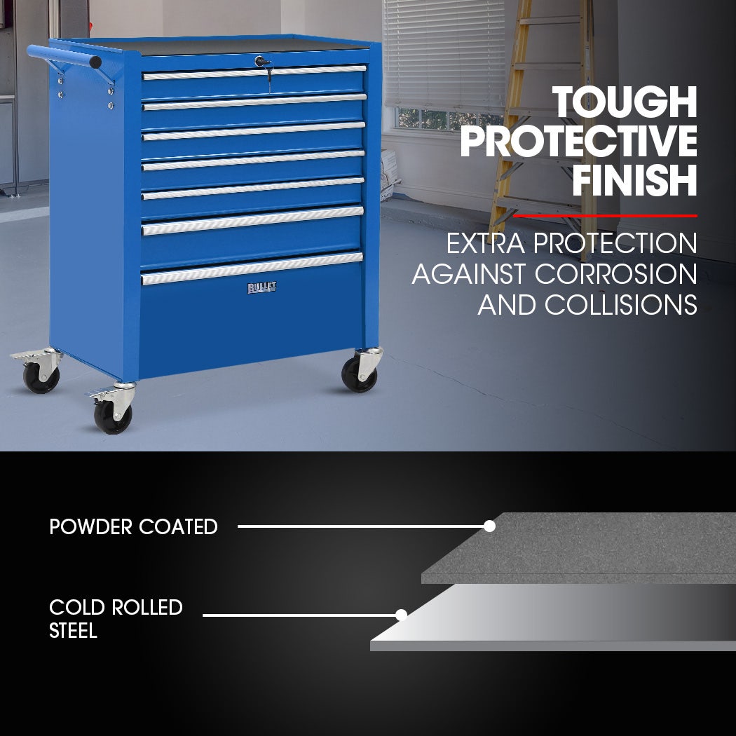 BULLET Pro 7 Drawer Tool Box Cabinet Trolley Storage, Toolbox Garage Organiser Set, Blue
