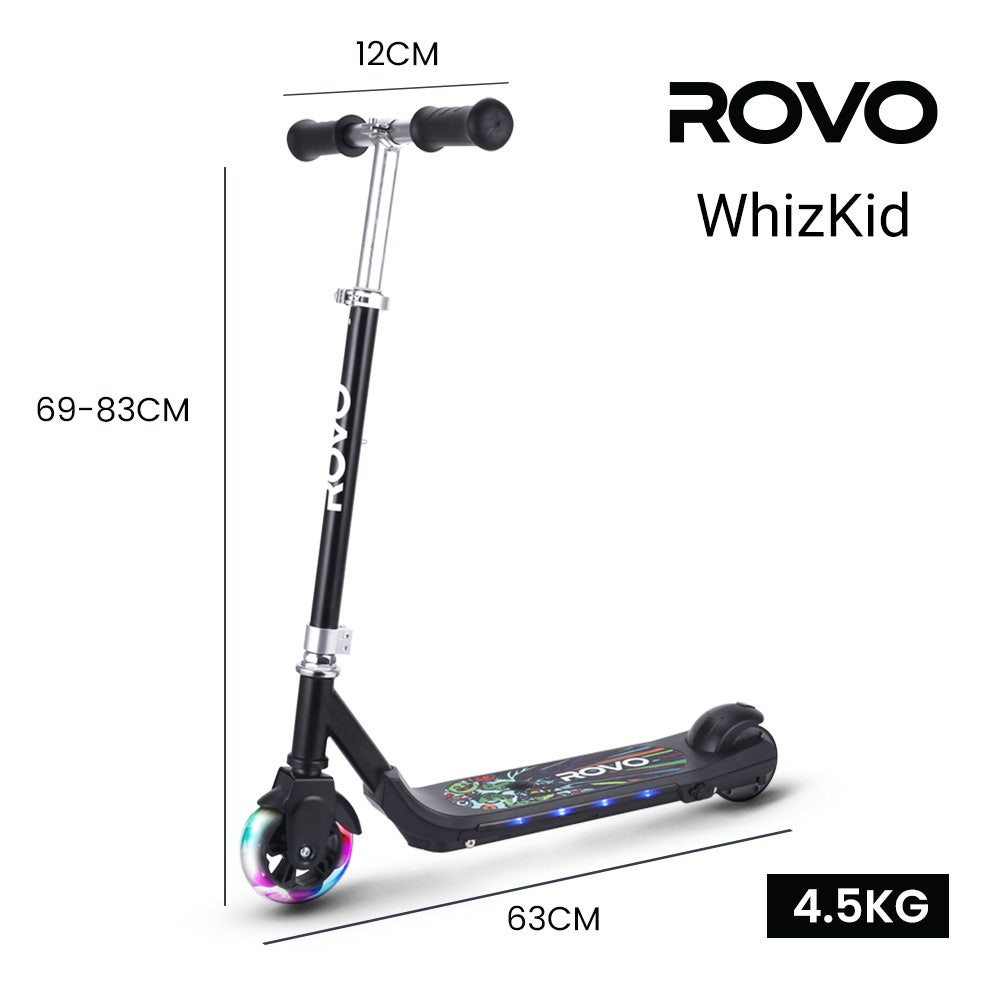 ROVO KIDS WhizKid Electric Scooter, Ages 5-11, Adjustable Height, AU Compliant, Lithium Battery, Brushless Motor, Black