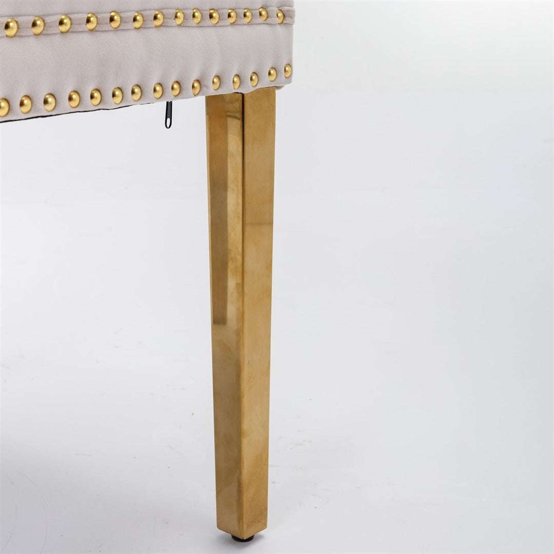 AADEN 8x Velvet Dining Chairs with Golden Metal Legs-Beige