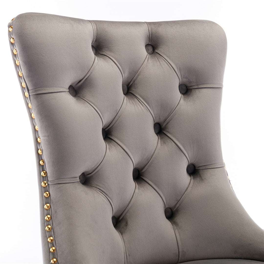 AADEN 6x Velvet Dining Chairs with Golden Metal Legs-Grey