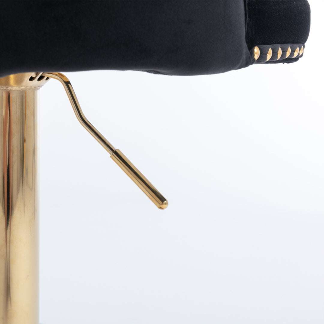 2x Height Adjustable Swivel Bar Stool Velvet Studs Barstool with Footrest and Golden Base- Black