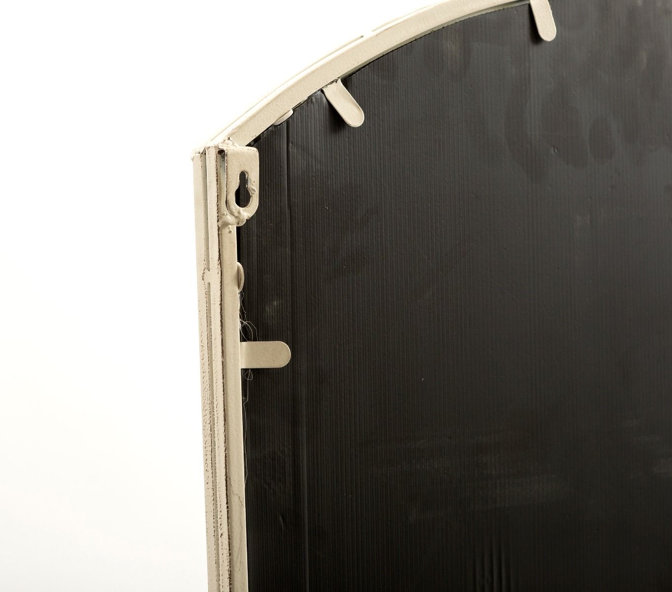Garden mirror frame with hanging loop and dark back panel, light beige edge