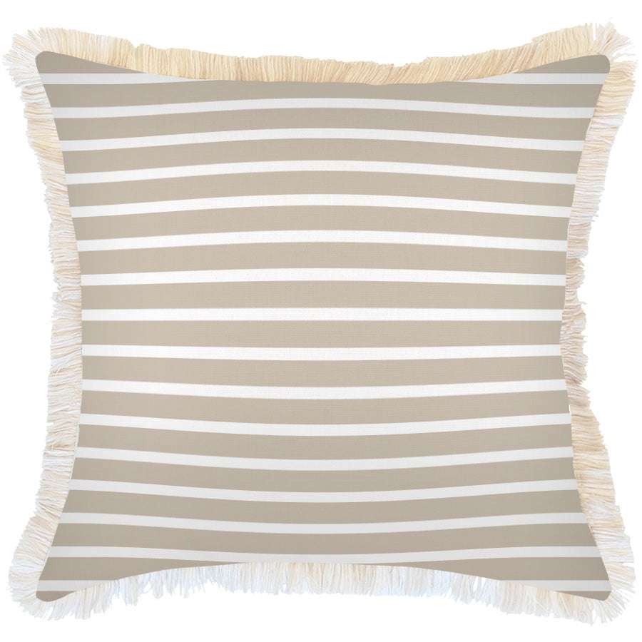 Cushion Cover-Coastal Fringe-Hampton Stripe Beige-60cm x 60cm