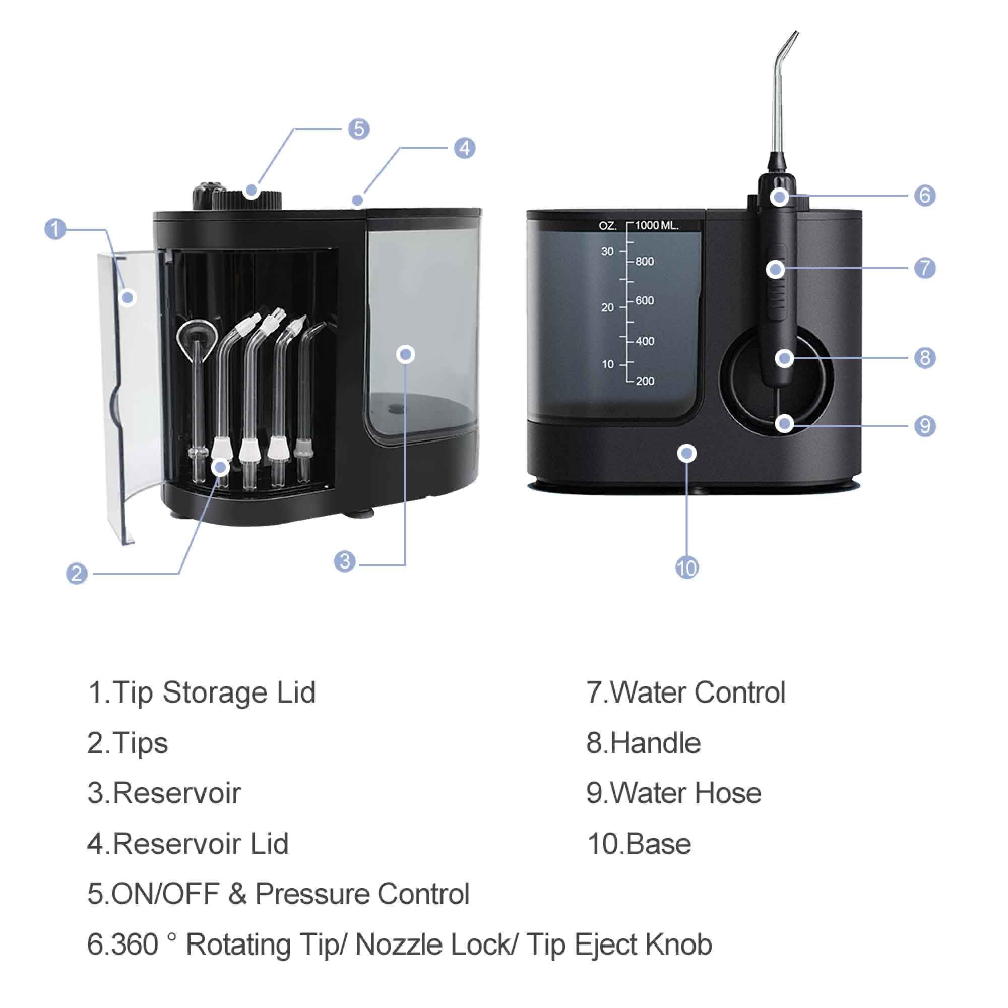 Orku 1000ml Water Flosser Electric Oral Irrigator - Adjustable Pressure Black Bedworld