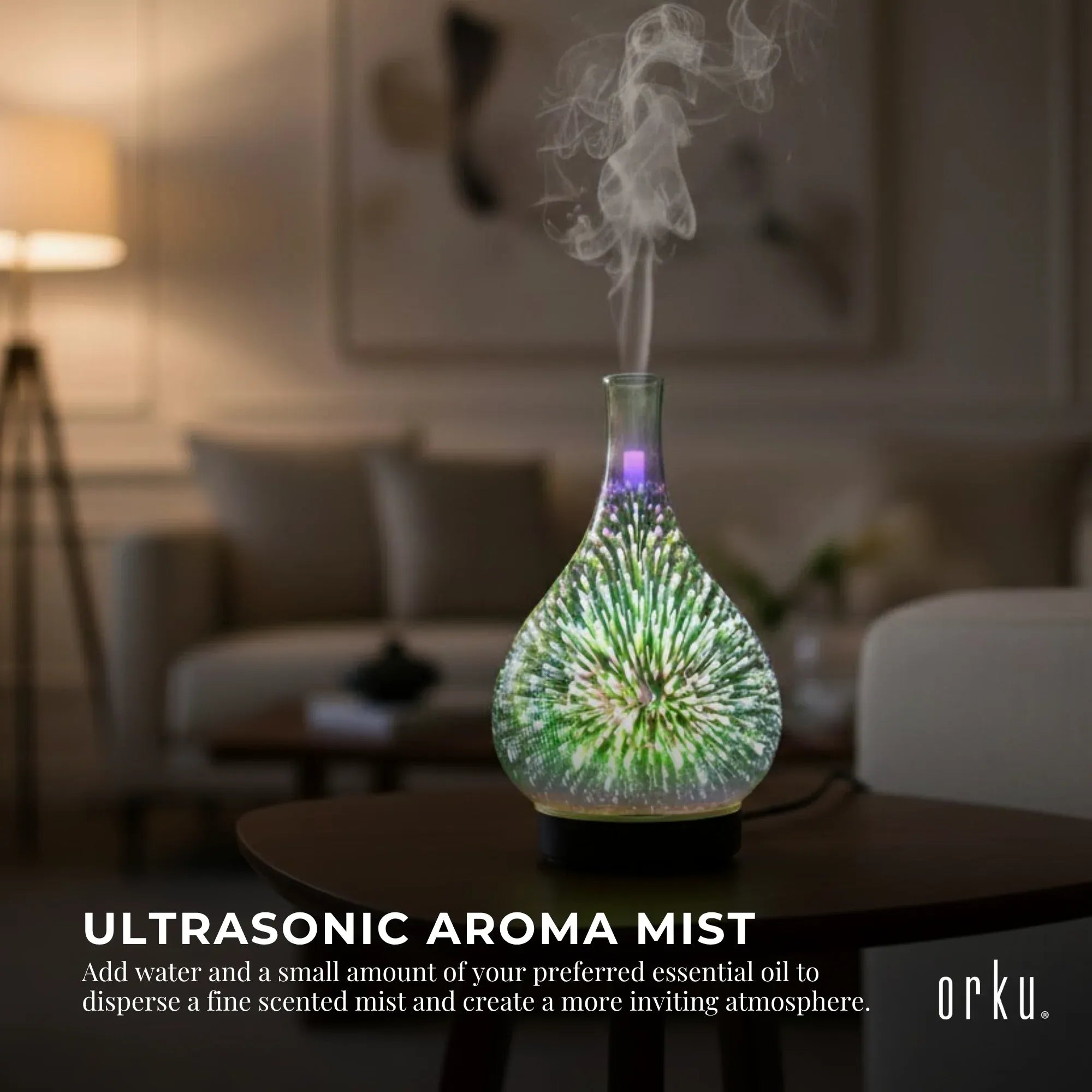 Orku Essential Oil Aroma Diffuser - Mirror 3D Fireworks Light USB Remote Bedworld