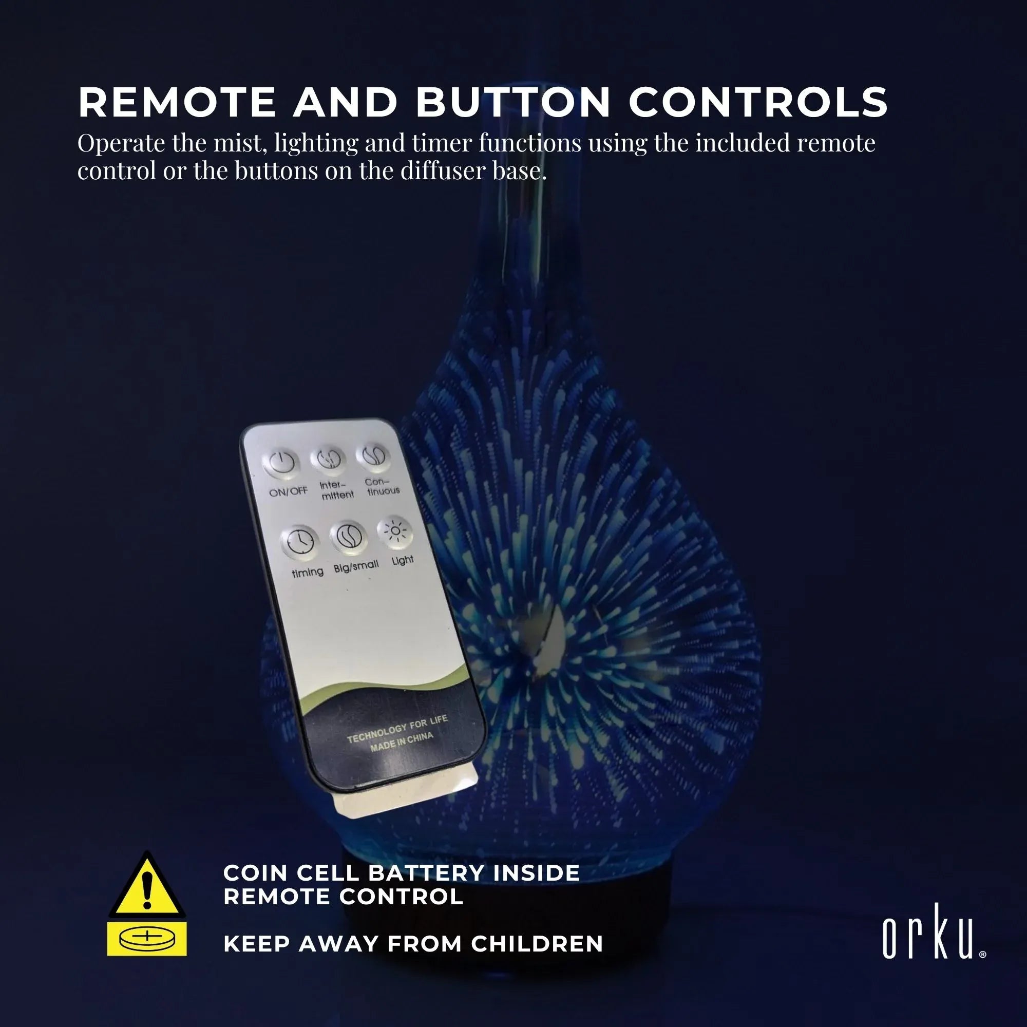 Orku Essential Oil Aroma Diffuser - Mirror 3D Fireworks Light USB Remote Bedworld