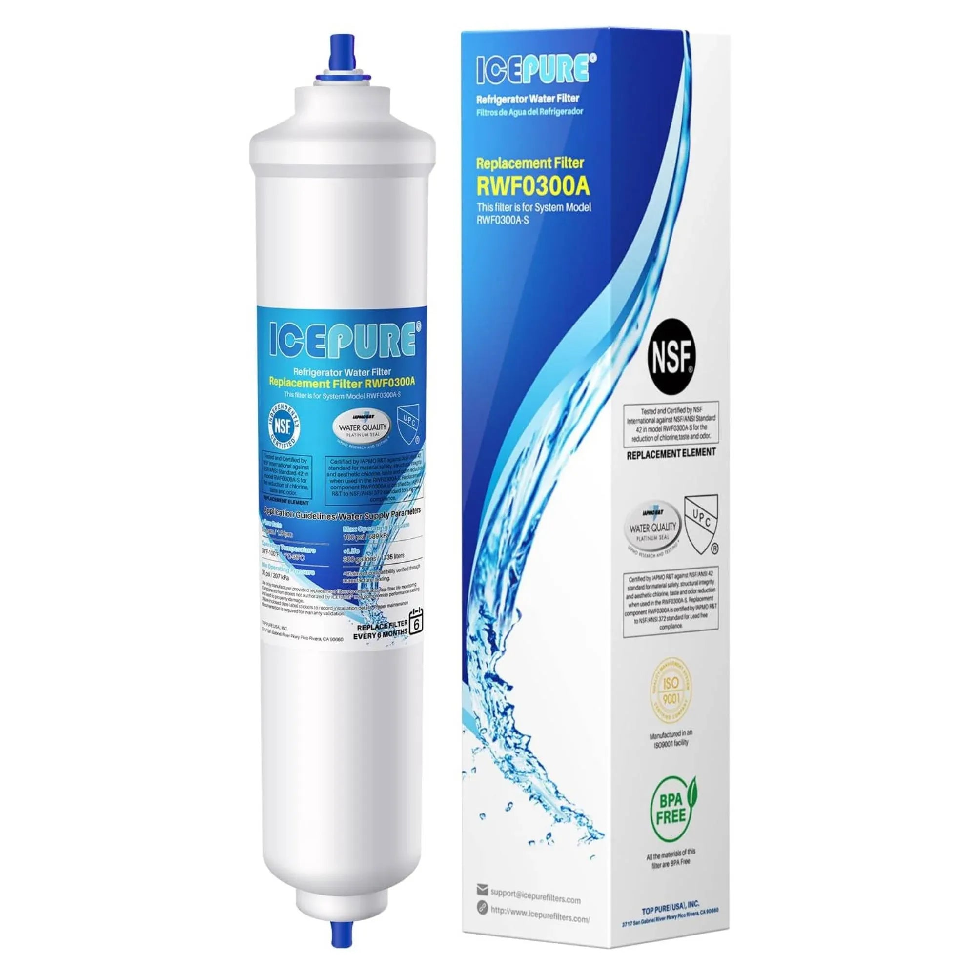 IcePure RWF0300A RFC0300A Inline Fridge Water Filter Replacement 1/4 Inch Bedworld