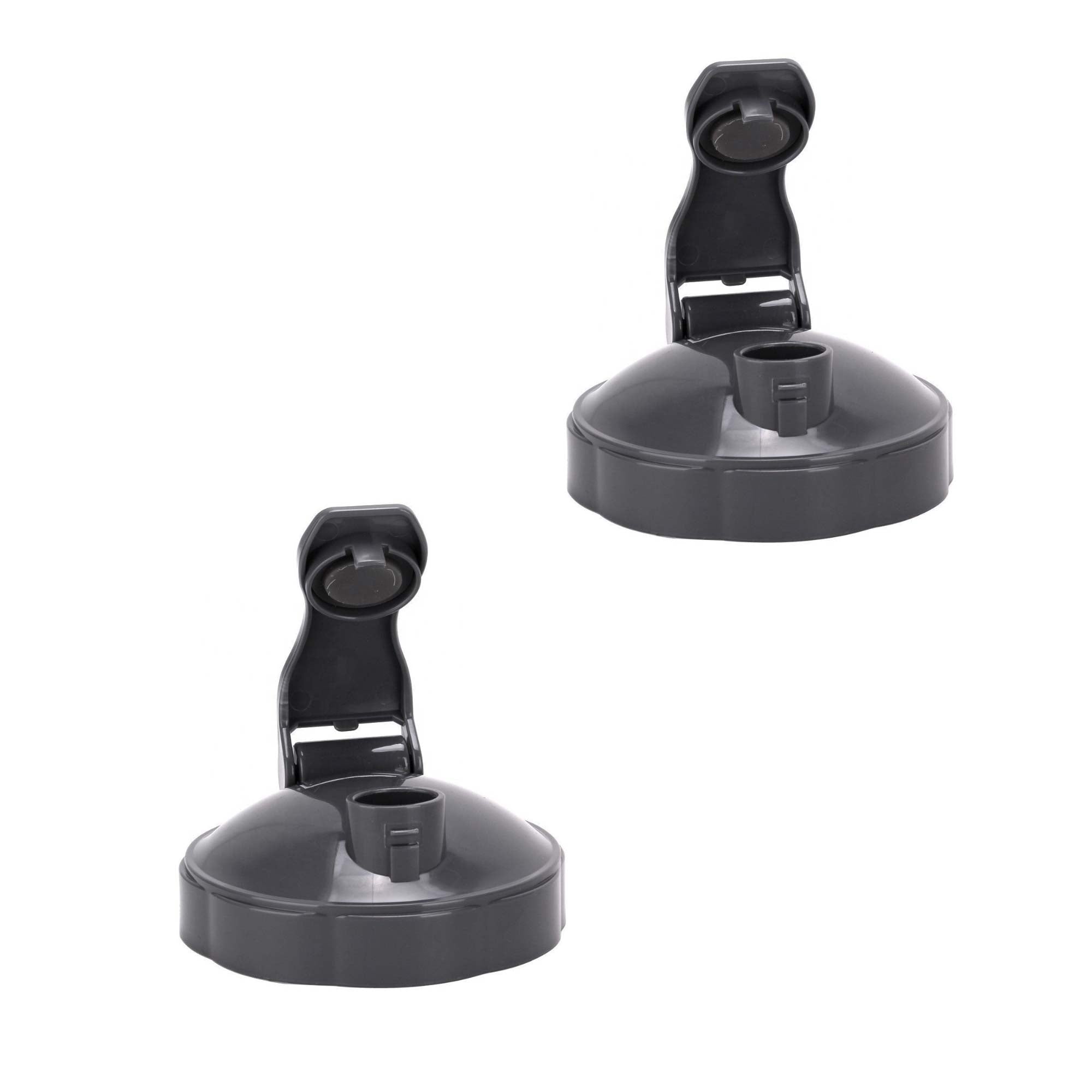 Gray flip-top lid set on round base, two lids shown from side angles