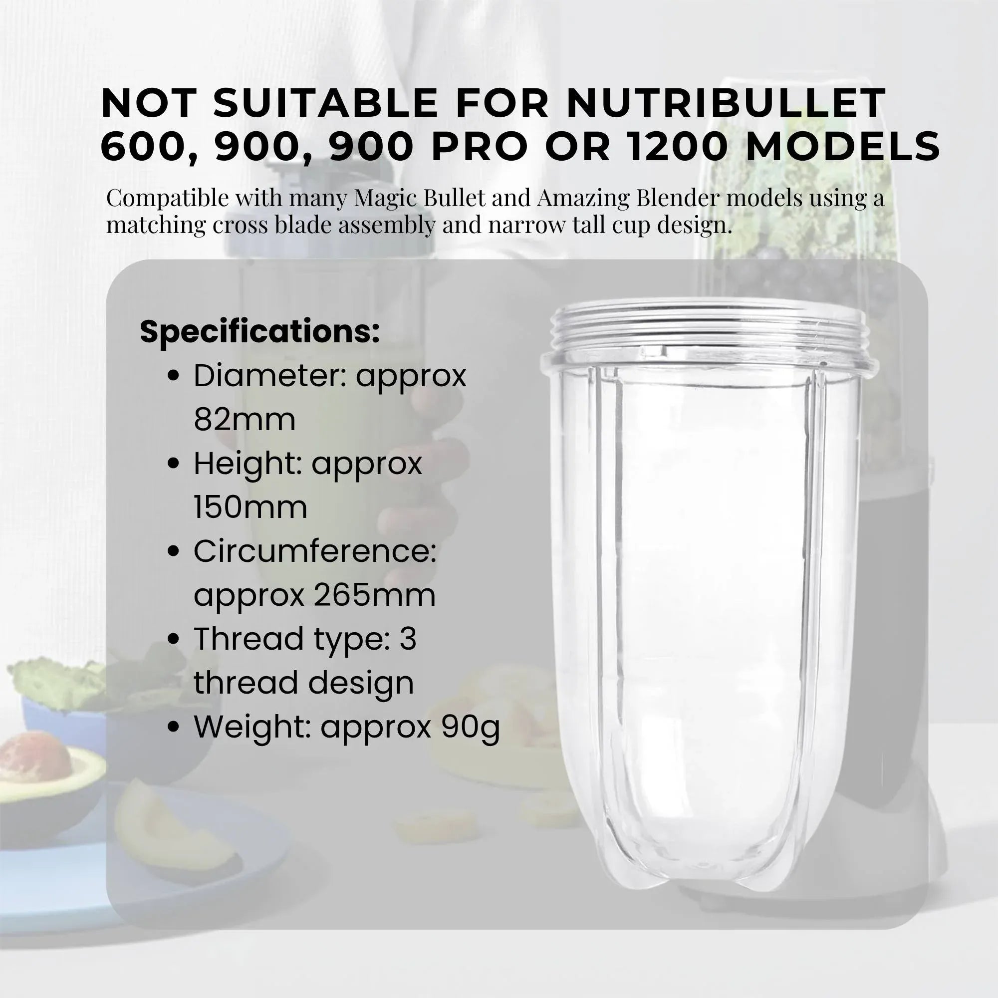 500ml Tall Cup Replacement Compatible with Magic Bullet Cross Blade Blender Bedworld