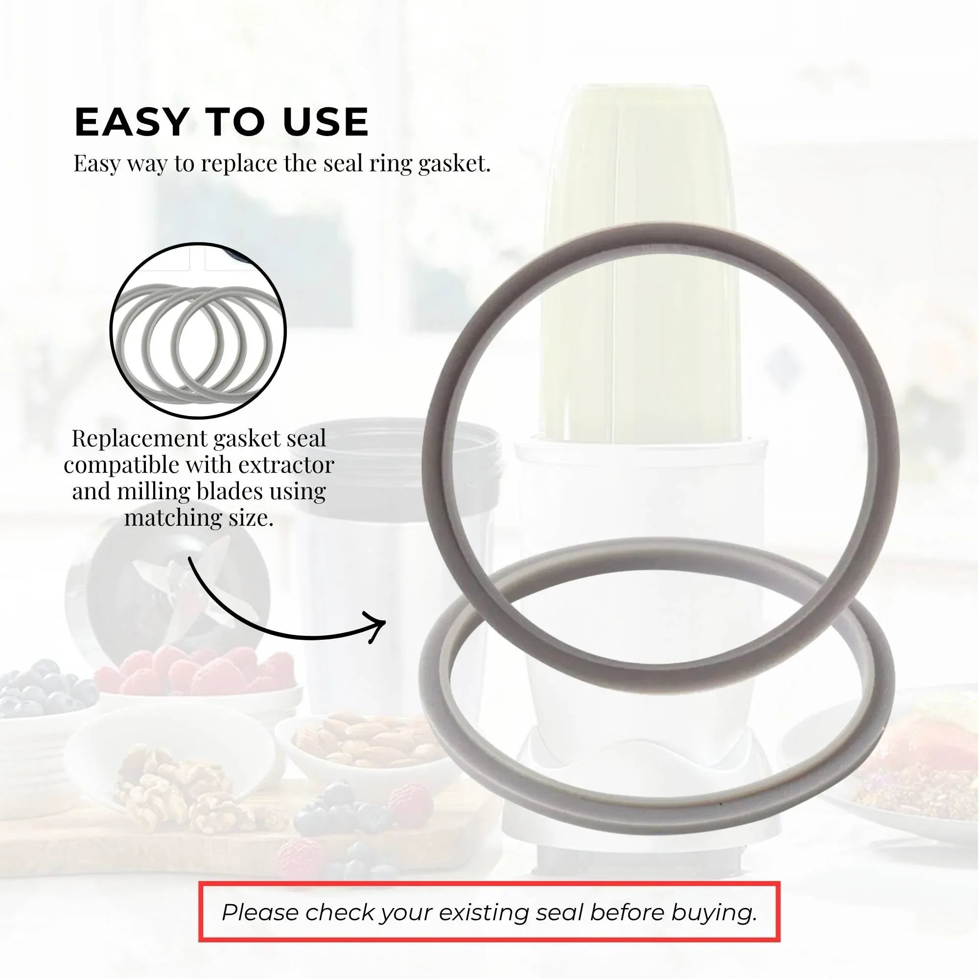 Kitchee 3x Grey Gasket Seal Ring For Nutribullet Model 600 900 1200W 90mm Bedworld
