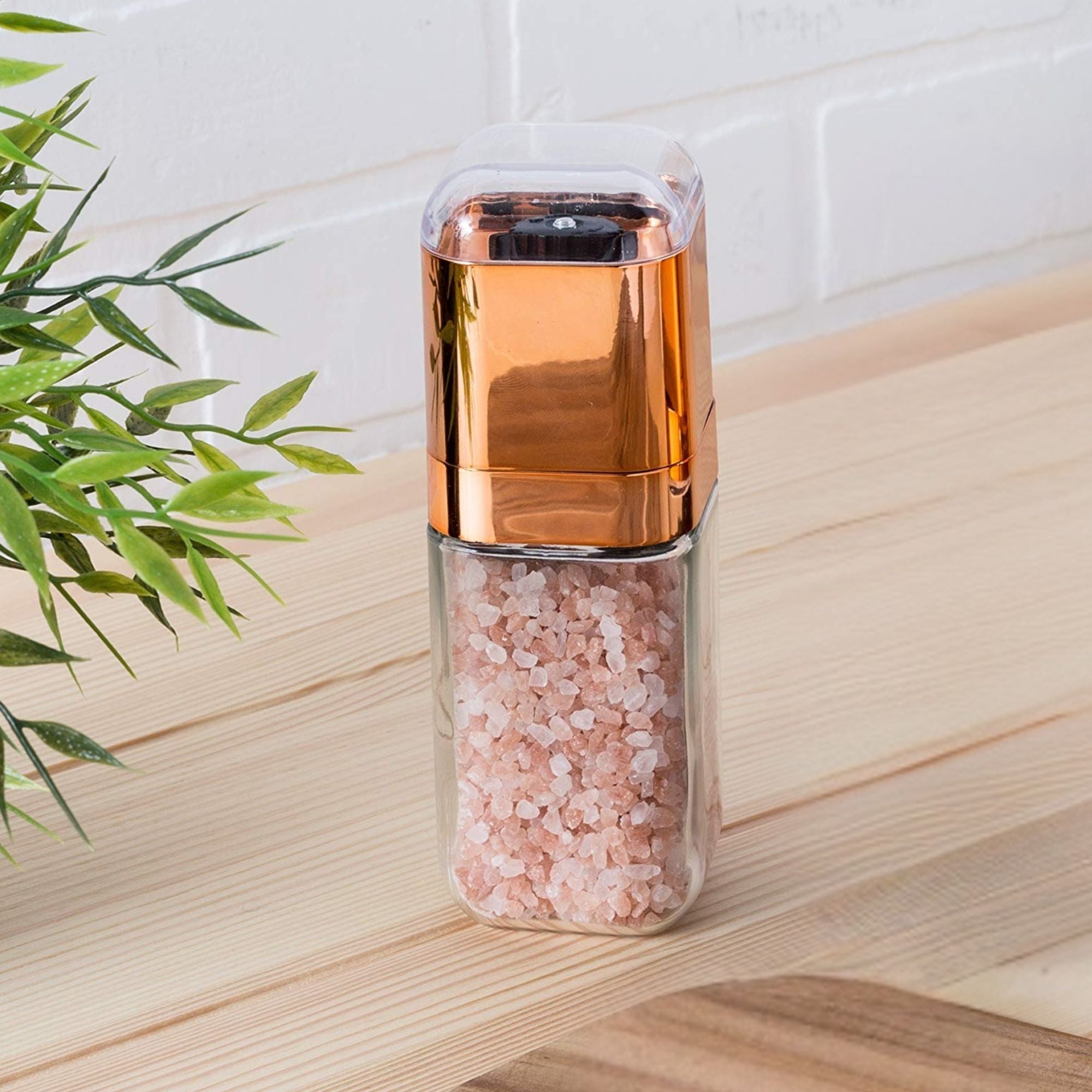 Orku Single Salt or Pepper Grinder 180ml – Glass Manual Mill with Rose Gold Lid