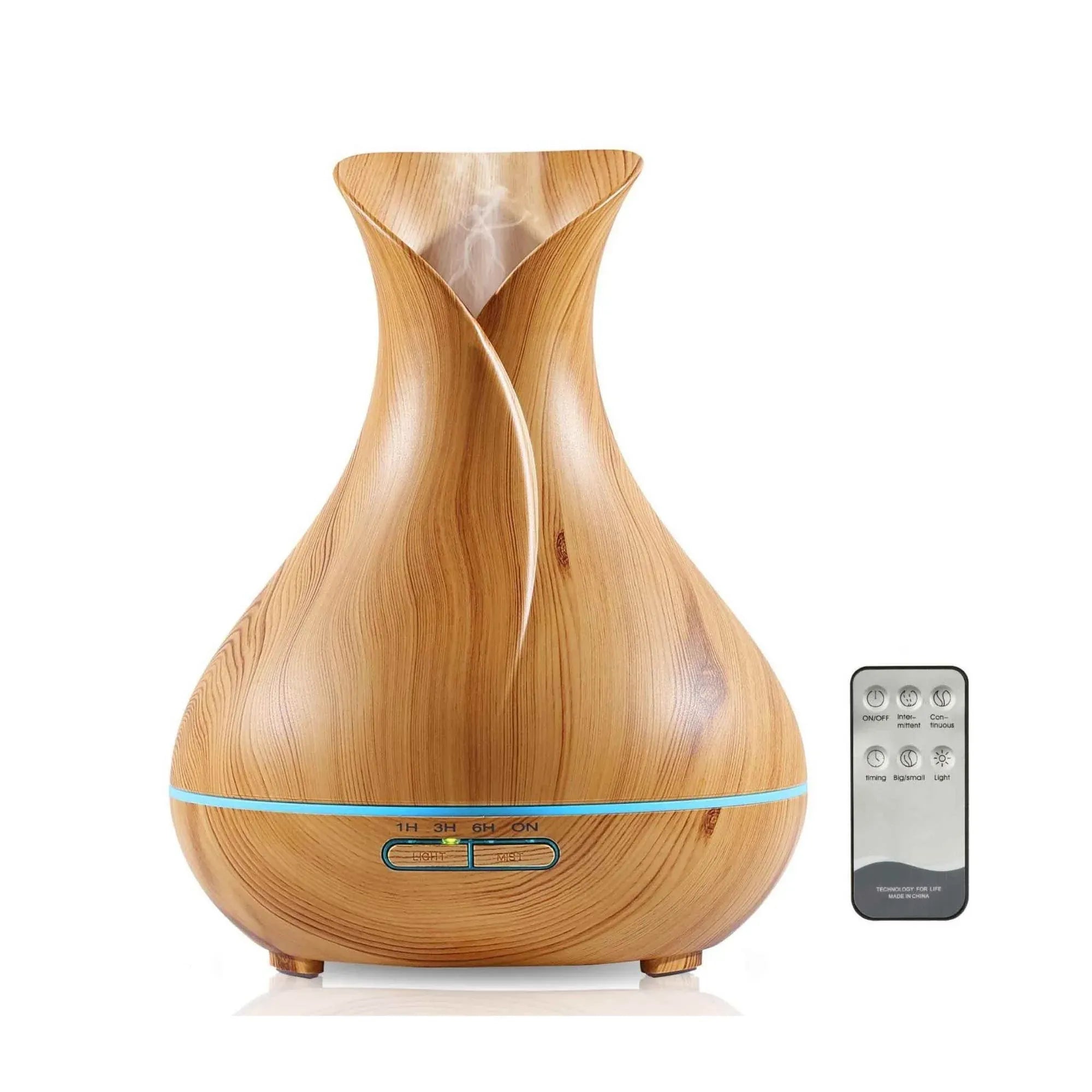 Orku Essential Oil Aroma Diffuser 400ml Tulip Wood Grain With Remote Bedworld