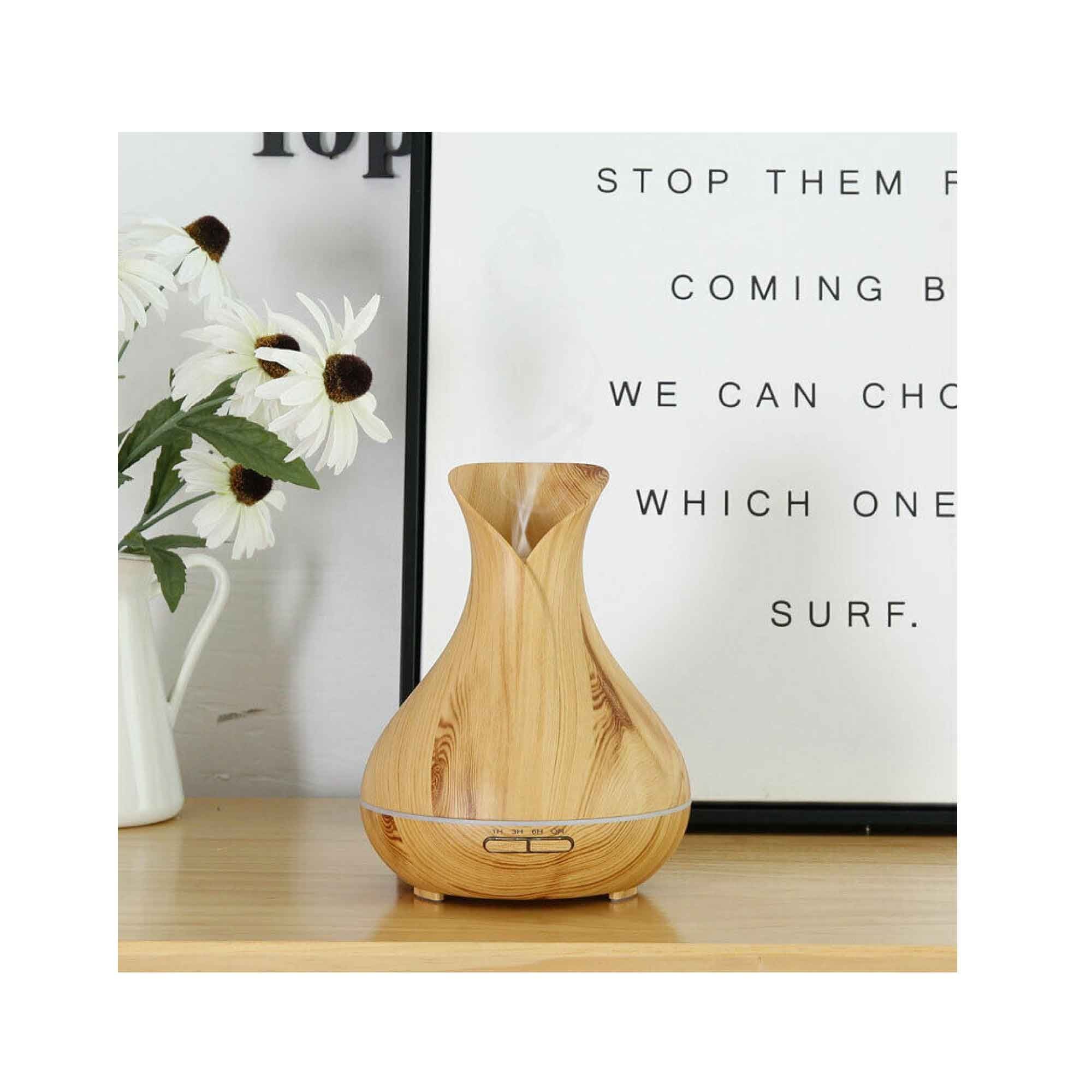 Essential Oil Aroma Diffuser Tulip Light Wood  -Ultrasonic Mist Humidifier Bedworld