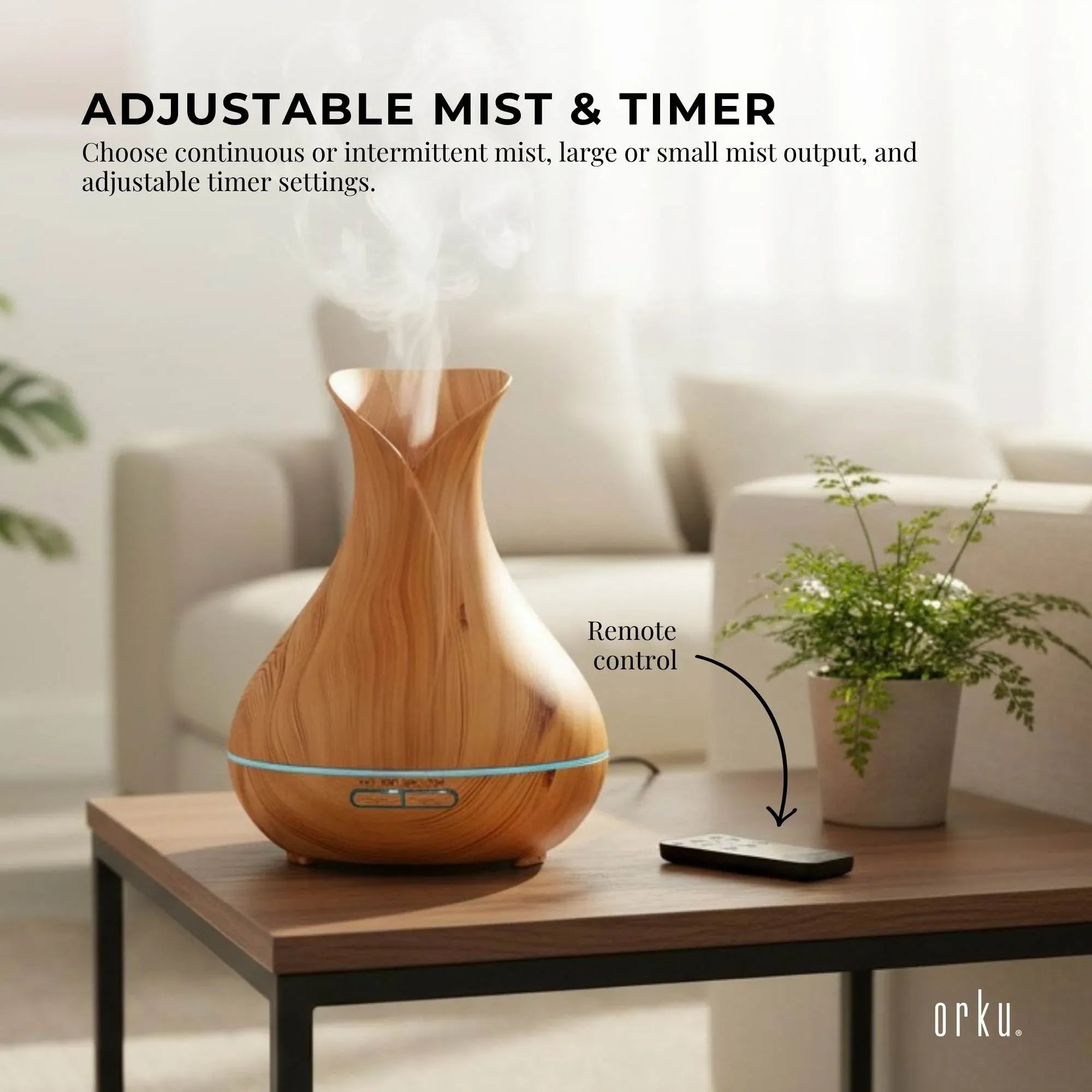 Orku Essential Oil Aroma Diffuser 400ml Tulip Wood Grain With Remote Bedworld